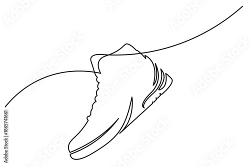 Abstract single line art modern illustration of a high top basketball sneaker