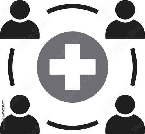 Healthcare Collaboration Icon – Medical Teamwork, Hospital Network, Patient Support, Community Care Vector Illustration
