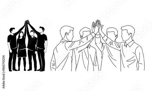 Collaborative team building workshop illustration depicting successful business professionals working together