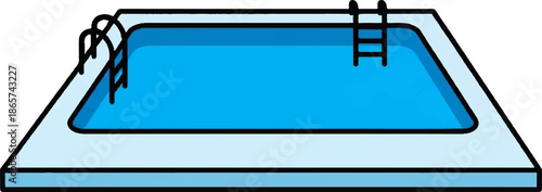 Simple blue swimming pool with ladder and railings