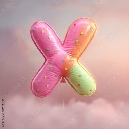 Alphabet Balloon in the Clouds: A whimsical balloon, shaped as the letter 'X', floats gently against a backdrop of soft, dreamlike clouds.