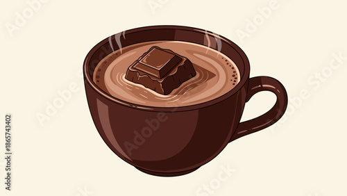 Hot Chocolate with Chocolate Chunk, Cozy Drink Illustration