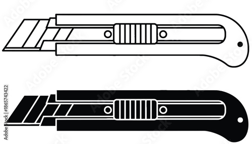 A utility knife with two blades in silhouette mode for cutting purposes