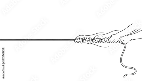 A minimalist line drawing of two hands pulling on a rope in silhouette mode