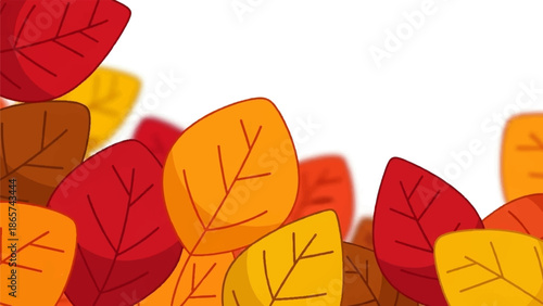 Autumn leaves in vibrant reds, oranges, and yellows create a decorative border