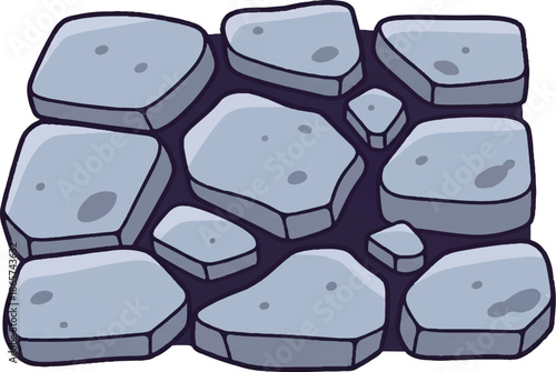 A cartoon-style illustration of a rough, gray stone wall with dark grout