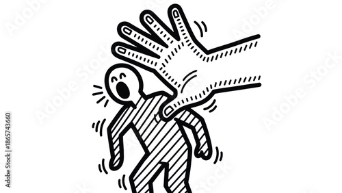Oversized Hand Grabbing Small Person Illustration Symbolizing Danger, Risk, And Protective Intervention