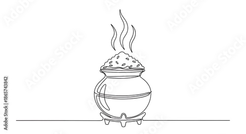 Single Line Art of Pongal Rice Overflow Celebration