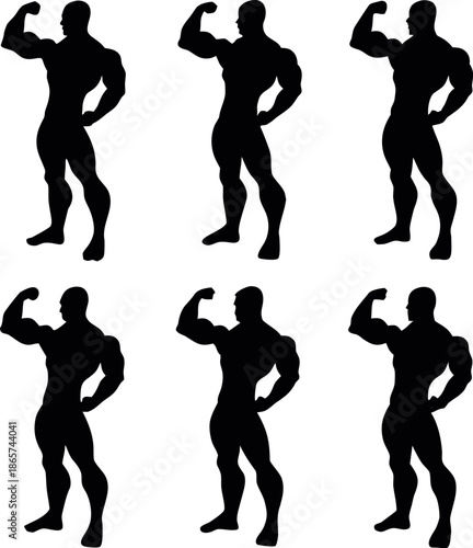 Detailed vector illustration of a muscular bodybuilder in a dynamic pose