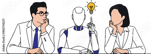 AI and Business Team Collaborating on Creative Ideas in Strategy Meeting Illustration