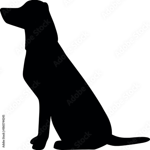 A grayscale illustration depicting a dog sitting in an upright position