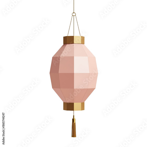 Single modern lantern in dusty rose and gold on transparent background for Chinese New Year