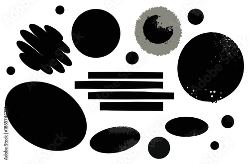 Abstract dark background with circular and oval shapes and light particles