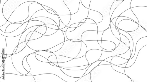 Abstract black squiggles doodle pattern on white background hand drawn curly lines swirls chaotic scribble seamless texture minimalist overlay