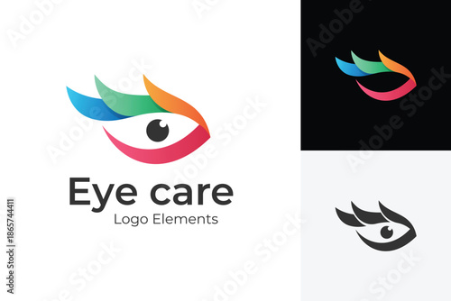 Creative Eye Care Health Logo. Abstract Vision Symbol Combined with Wing Eyelash Concept for Ophthalmology Clinic, Optical Store, Wellness Center, and Beauty Brand Identity Logo.