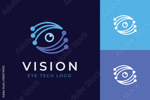 Cyber Eye Digital Tech Logo. Abstract Vision Symbol Combined with Circuit Connection Concept for AI, Cybersecurity, Optical Software, and High-Tech Innovation Identity Logo.