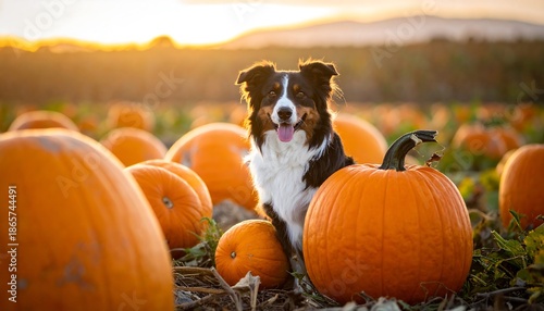 Dogs Autumn Adventure - A Border Collie in a Pumpkin Patch.
