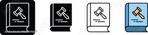 Law book icon sets in different styles. Legal Handbook Symbols in Line, Glyph, Flat Color Styles. symbol for apps, UI, websites, and design elements. Transparent vector illustration
