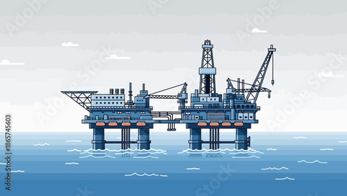 Offshore Oil Rig at Sea: A towering offshore oil rig, an emblem of industry, stands majestically amidst the vastness of the sea, a testament to human endeavor.