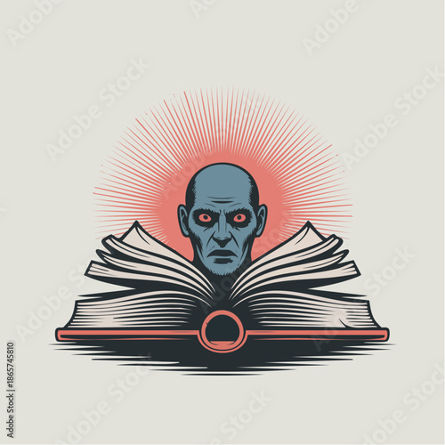 Blue Faced Figure Emerging From An Open Book.