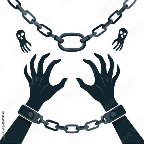 Bound Hands Ensnared by Chains Illustration.