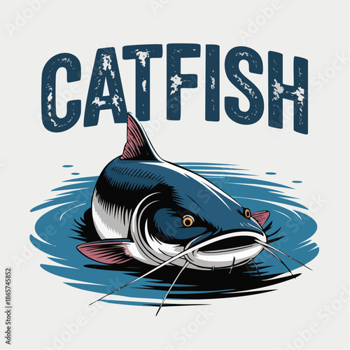 Catfish Illustration In Water With Fins And Whiskers.
