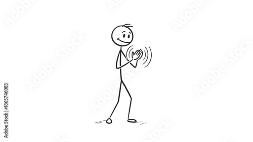 Happy stick figure character joyfully clapping hands, showing appreciation or celebration on an isolated white background.