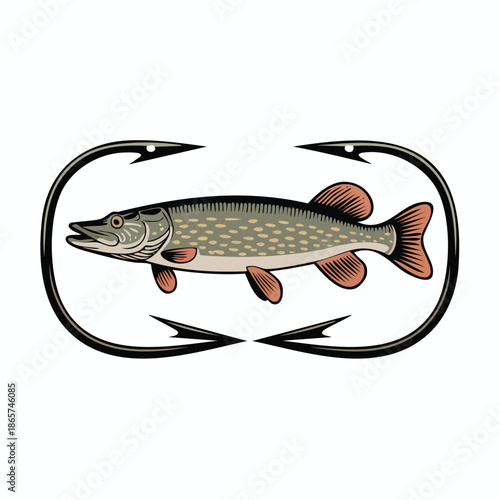 Freshwater fish illustration enclosed by circular arrows.