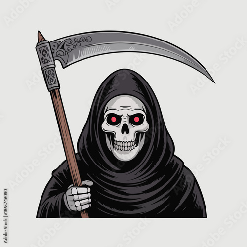 Grim Reaper With Scythe Haunting Figure.