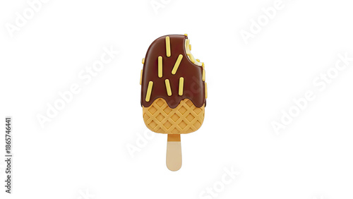 Bitten Chocolate Ice Cream Bar with Sprinkles and Waffle Cone