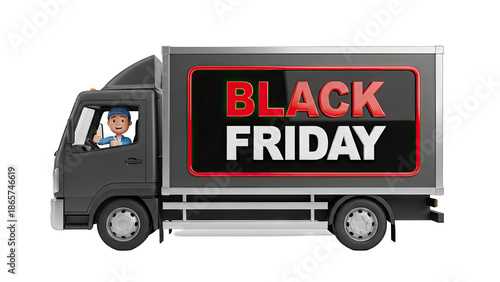Black Friday Delivery Truck with Thumbs Up Driver