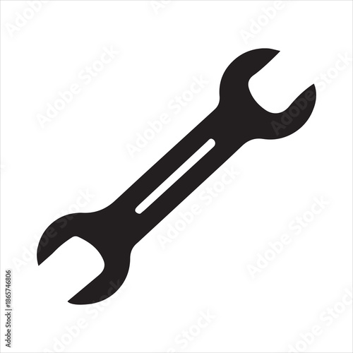 Black and White Wrench on White Background tool