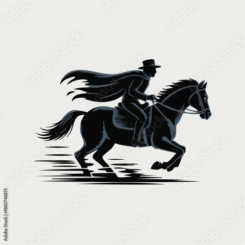 Silhouette of a Cowboy Riding a Horse in Action.