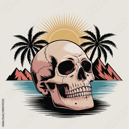 Stylized Skull Illustration in Retro Style.