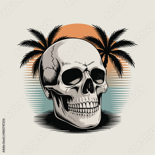 Stylized Skull With Palm Tree Backdrop.