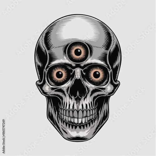 Three Eyed Skull Illustration For Dark Artwork.