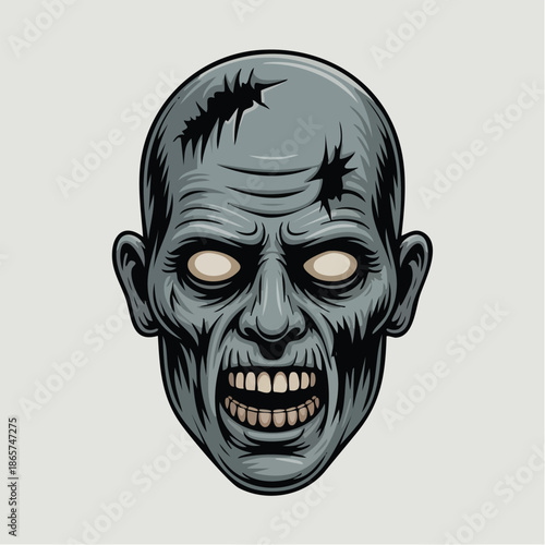 Terrifying Zombie Head Portrait Illustration for Horror Art.