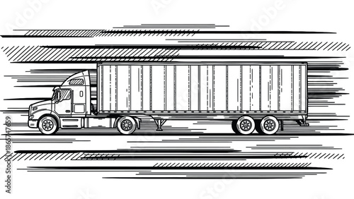 Large Freight Truck And Trailer Illustration For Logistics, Transportation, And Shipping Concepts