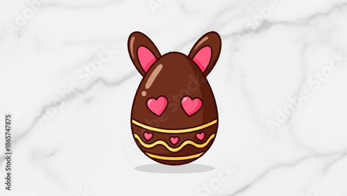 Cute chocolate Easter egg with bunny ears and heart eyes