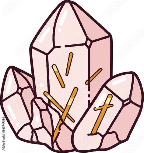 A cluster of pink crystals with golden inclusions