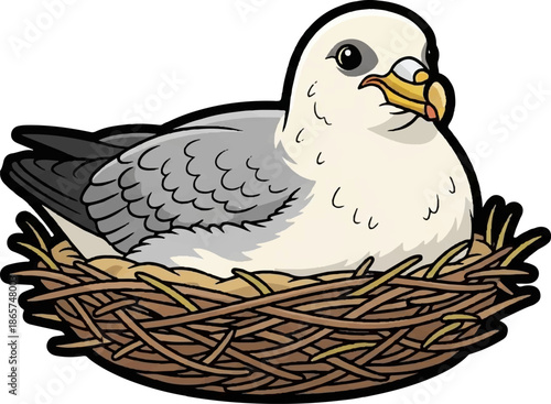 Cartoon illustration of a bird sitting in a nest