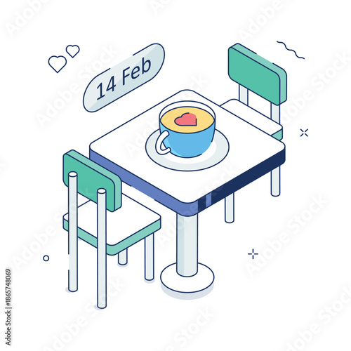 Charming isometric illustration of coffee date for modern romantic lifestyle visuals