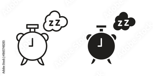 Alarm snooze icons Black vector illustration for social media, app, and web