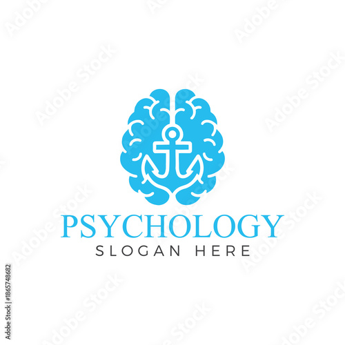 Psychology logo with brain and anchor symbol