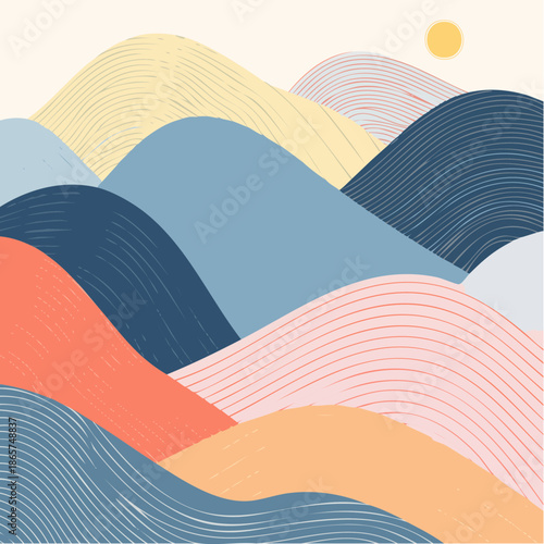 Trendy design elements. Contemporary abstract vector striped geometric background pattern .Hand drawn wavy lines round shapes