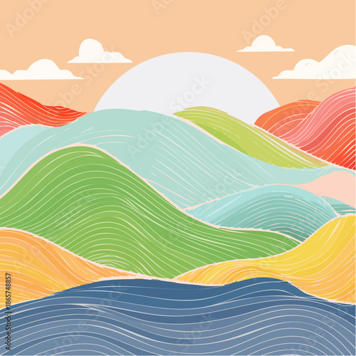 Trendy design elements. Contemporary abstract vector striped geometric background pattern .Hand drawn wavy lines round shapes