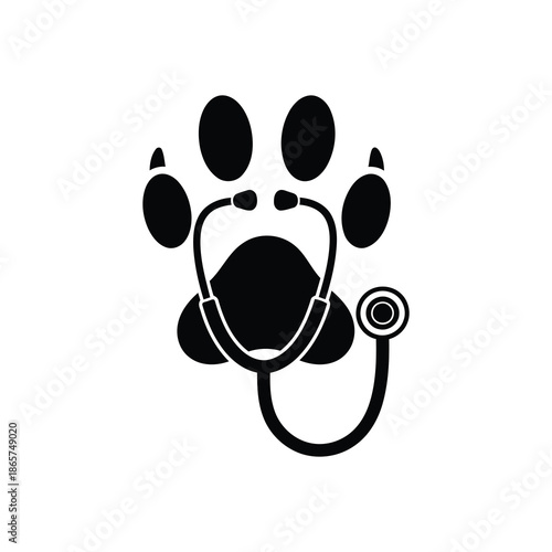 Veterinary care concept with stethoscope and paw print