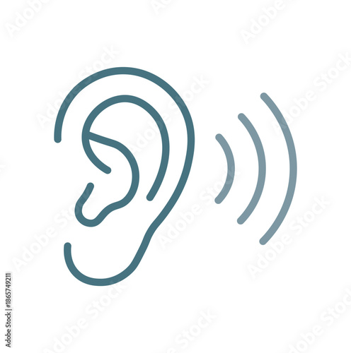 Sound waves and ear. Hearing protection, voice and speech recognition. Hearing accessibility. Pixel perfect, vector icon.	