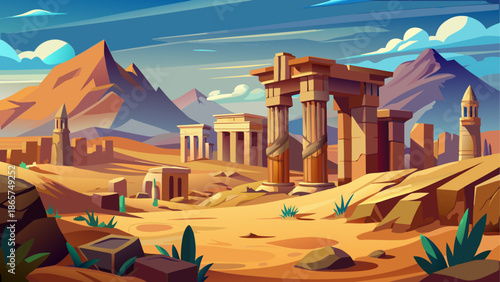 Ancient desert ruins standing in sandy landscape