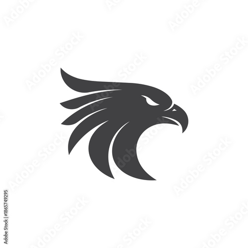 Bold eagle head logo with sharp beak and feathers